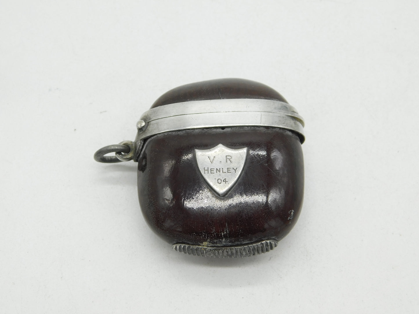 Edwardian Sterling Silver & Kola Nut Vesta Case Antique c1904 'V.R Henley'