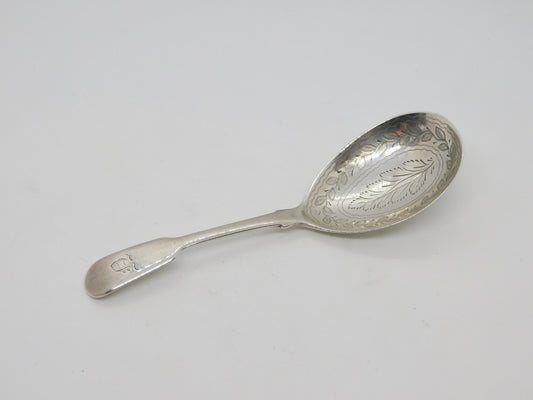 George IV Sterling Silver Leaf Pattern Tea Caddy Spoon Antique 1822 London