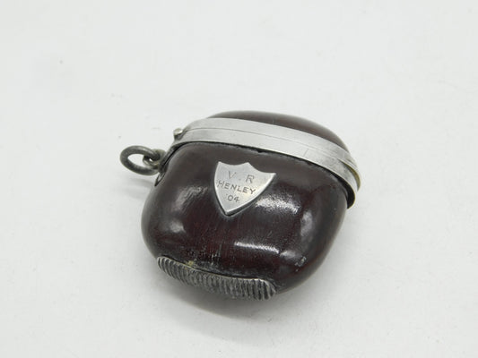 Edwardian Sterling Silver & Kola Nut Vesta Case Antique c1904 'V.R Henley'