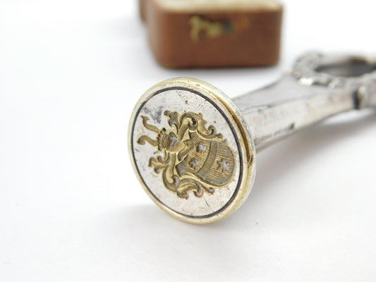 German Silver Plated Art Nouveau Armorial Crested Desk Seal Stamp c1880