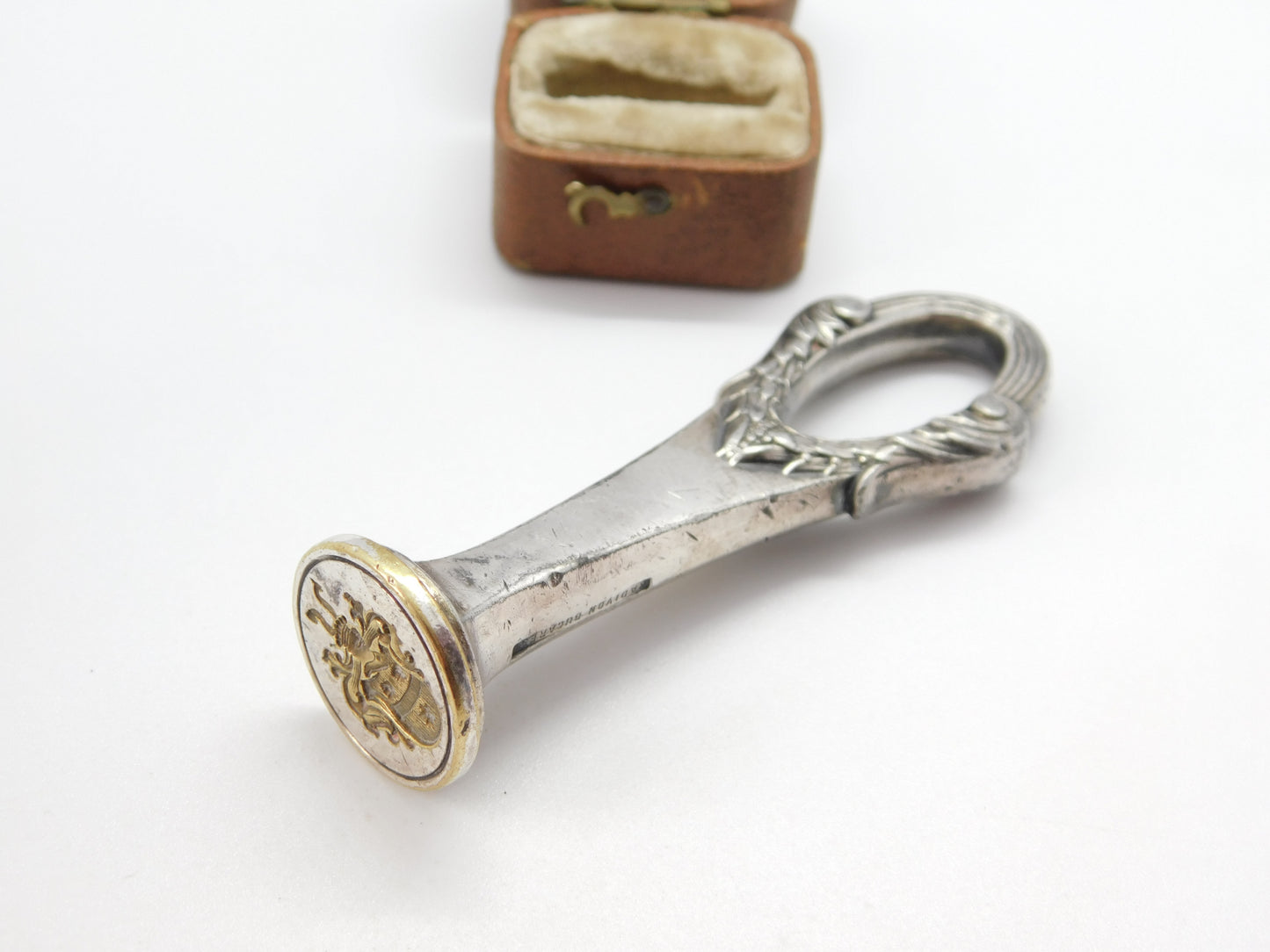 German Silver Plated Art Nouveau Armorial Crested Desk Seal Stamp c1880