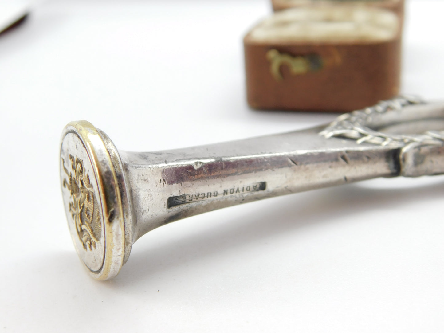 German Silver Plated Art Nouveau Armorial Crested Desk Seal Stamp c1880