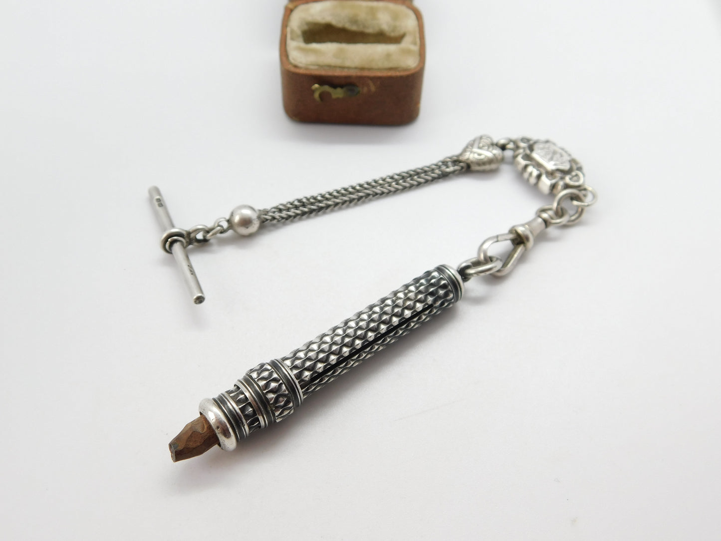 Sterling Silver Albertina Watch Chain with Propelling Pencil Fob 1911 London