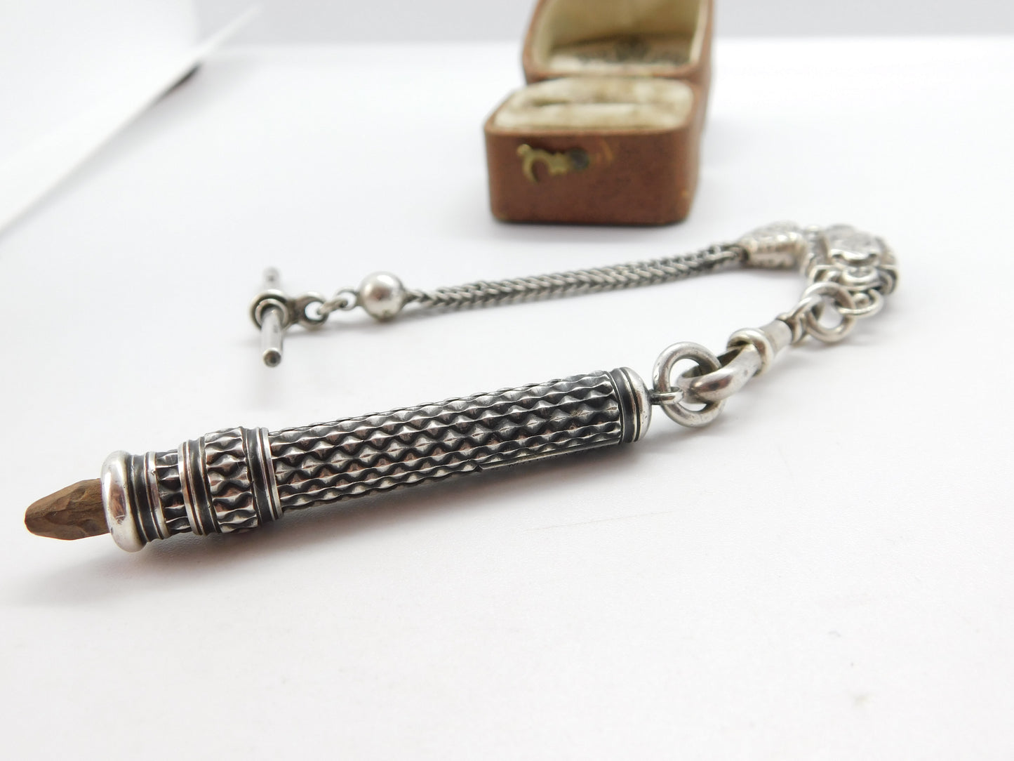 Sterling Silver Albertina Watch Chain with Propelling Pencil Fob 1911 London