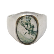 Sterling Silver & Cabochon Moss Agate Signet Ring Vintage c1970