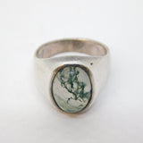Sterling Silver & Cabochon Moss Agate Signet Ring Vintage c1970