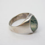 Sterling Silver & Cabochon Moss Agate Signet Ring Vintage c1970