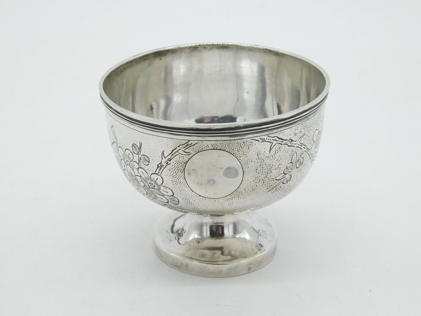 Chinese Sterling Silver Aestehtic Flower Bird Pattern Sugar Bowl c1920 Antique