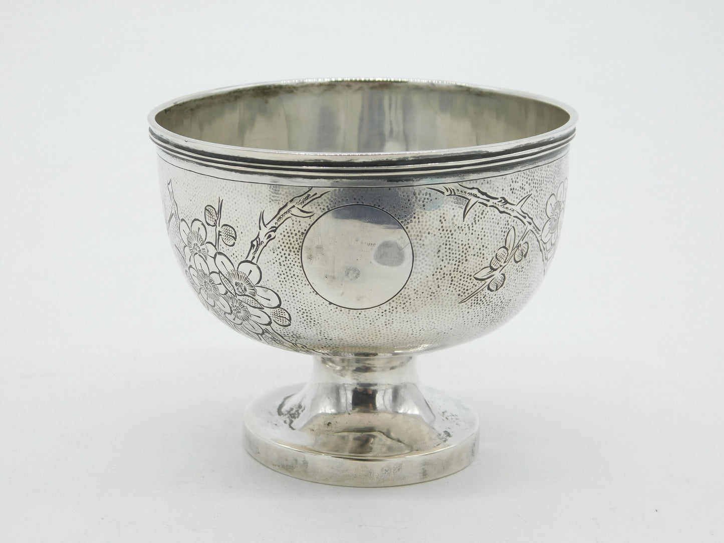 Chinese Sterling Silver Aestehtic Flower Bird Pattern Sugar Bowl c1920 Antique