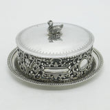 Victorian Sterling Silver & Glass Swan Finial Butter Dish 1894 London Antique
