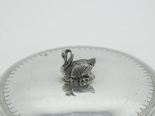 Victorian Sterling Silver & Glass Swan Finial Butter Dish 1894 London Antique