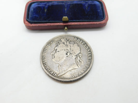 King George IV .925 Silver Crown Coin Secundo Edge 1821 Antique Fair Condition