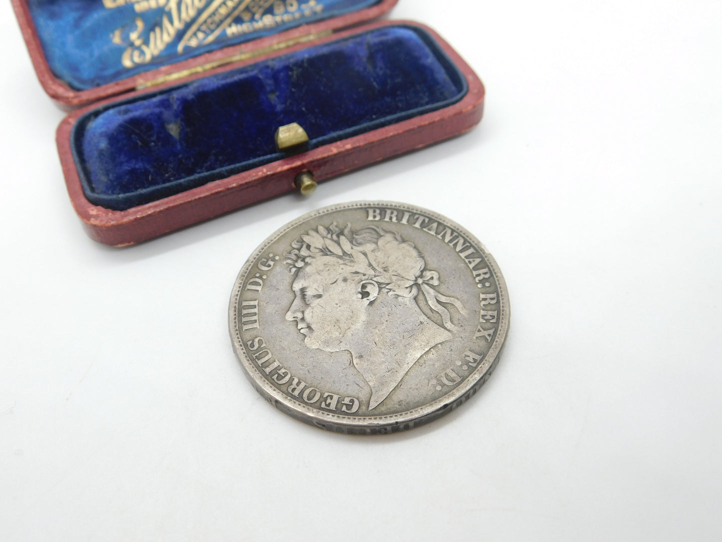 King George IV .925 Silver Crown Coin Secundo Edge 1821 Antique Fair Condition