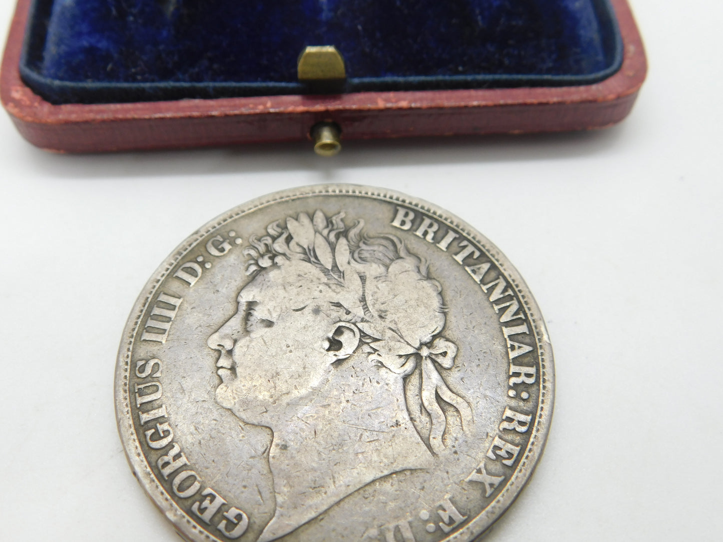 King George IV .925 Silver Crown Coin Secundo Edge 1821 Antique Fair Condition