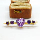 Victorian 15ct Yellow Gold Heart Cut Amethyst Sweetheart Brooch c1900 Antique