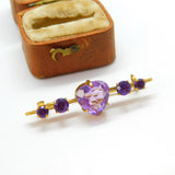 Victorian 15ct Yellow Gold Heart Cut Amethyst Sweetheart Brooch c1900 Antique