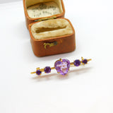 Victorian 15ct Yellow Gold Heart Cut Amethyst Sweetheart Brooch c1900 Antique