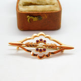 Edwardian 14ct Rose Gold, Ruby & Pearl Set Wreath Sweetheart Brooch c1910