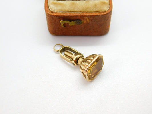 Victorian 9ct Gold & Citrine Set Swivelling Watch Key & Seal Fob c1860 Antique