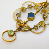 Edwardian 9ct Gold, Seed Pearl & Green-Blue Paste Lavalier Pendant Antique