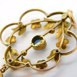 Edwardian 9ct Gold, Seed Pearl & Green-Blue Paste Lavalier Pendant Antique