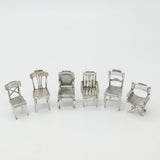 Victorian Set of Six Silver Plated Menu Holders in Mixed Chair Form c1900