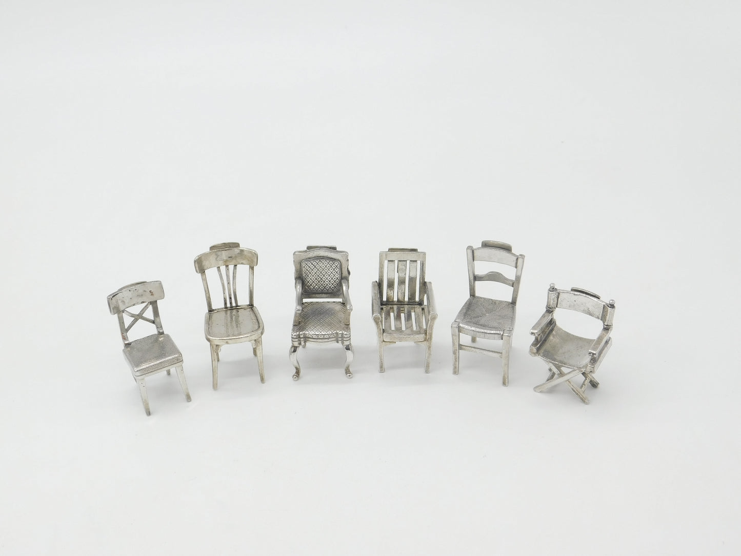 Victorian Set of Six Silver Plated Menu Holders in Mixed Chair Form c1900