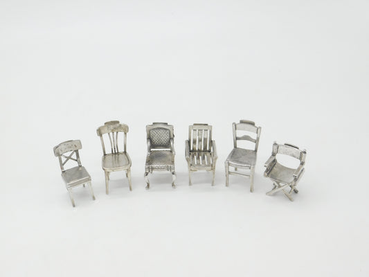 Victorian Set of Six Silver Plated Menu Holders in Mixed Chair Form c1900