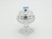 Edwardian Sterling Silver Blue Guilloche Enamel Cut Glass Vanity Jar Antique 1908 London