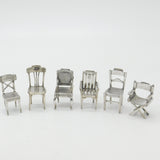 Victorian Set of Six Silver Plated Menu Holders in Mixed Chair Form c1900