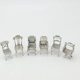 Victorian Set of Six Silver Plated Menu Holders in Mixed Chair Form c1900