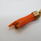 Georgian 9ct Rose Gold Carved Coral 'Figa' Hand Charm Pendant Antique