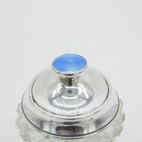 Edwardian Sterling Silver Blue Guilloche Enamel Cut Glass Vanity Jar Antique 1908 London