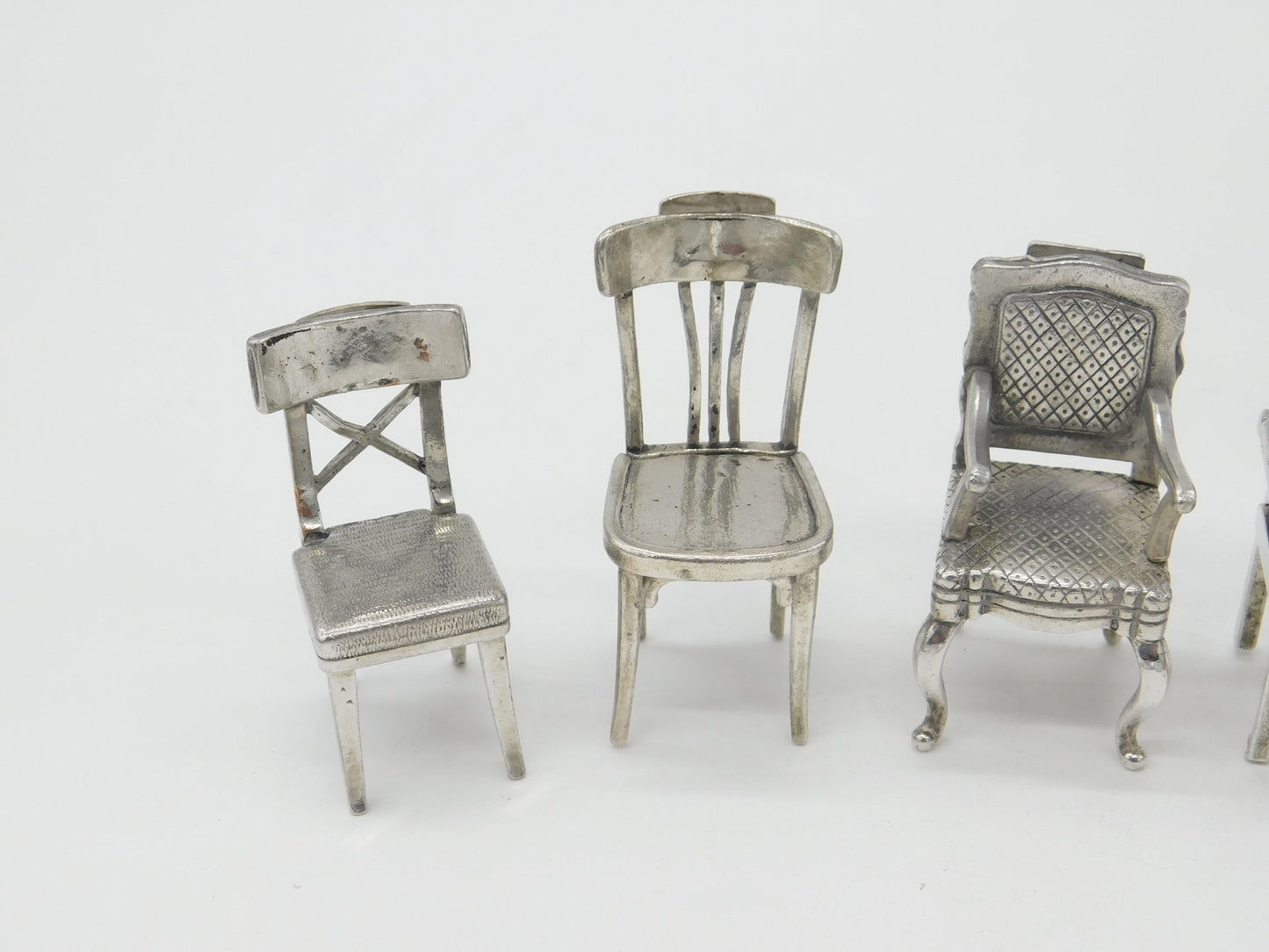 Victorian Set of Six Silver Plated Menu Holders in Mixed Chair Form c1900