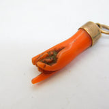 Georgian 9ct Rose Gold Carved Coral 'Figa' Hand Charm Pendant Antique