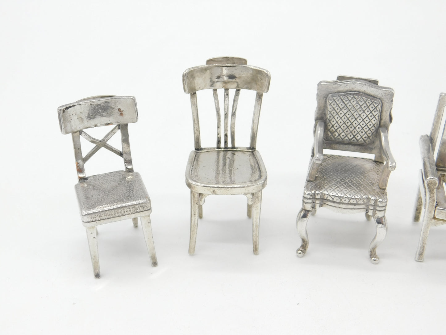 Victorian Set of Six Silver Plated Menu Holders in Mixed Chair Form c1900