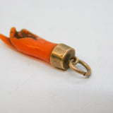 Georgian 9ct Rose Gold Carved Coral 'Figa' Hand Charm Pendant Antique