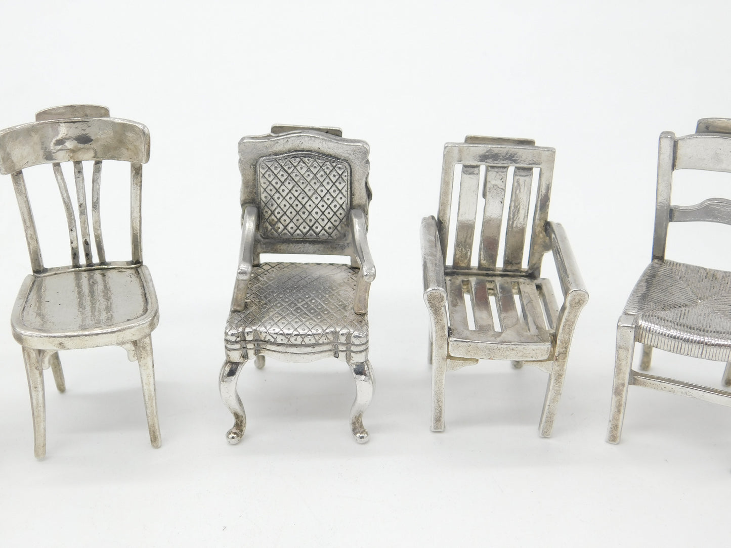 Victorian Set of Six Silver Plated Menu Holders in Mixed Chair Form c1900