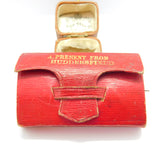 Victorian Red Leather 'A Present from Huddersfield' Pin Cushion Sewing Set c1890