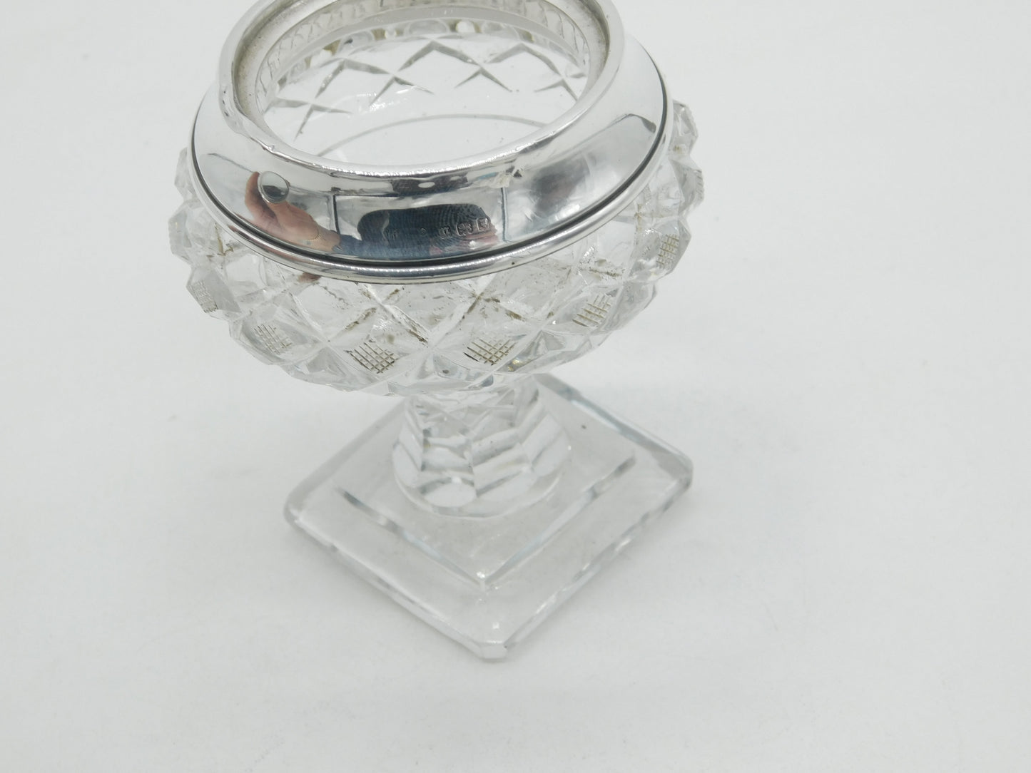 Edwardian Sterling Silver Blue Guilloche Enamel Cut Glass Vanity Jar Antique 1908 London