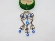 19th Century Marius Hammer .930 Silver Enamel Floral Drop Brooch Antique c1890