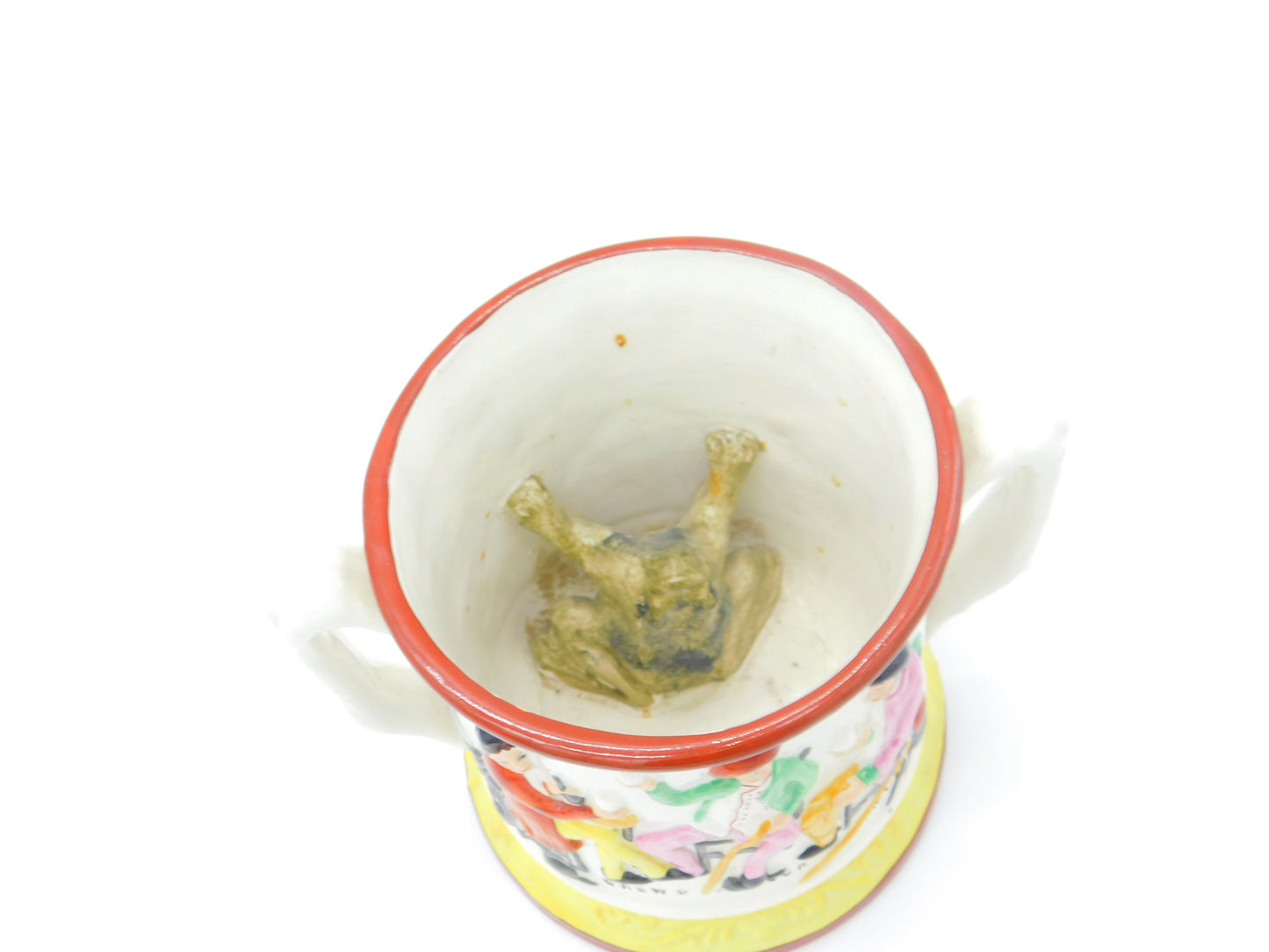 Victorian Staffordshire Frog Mug with Robbie Burns Poem Antique c1850 Loving Cup