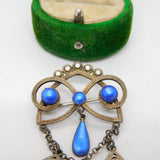 19th Century Marius Hammer .930 Silver Enamel Floral Drop Brooch Antique c1890