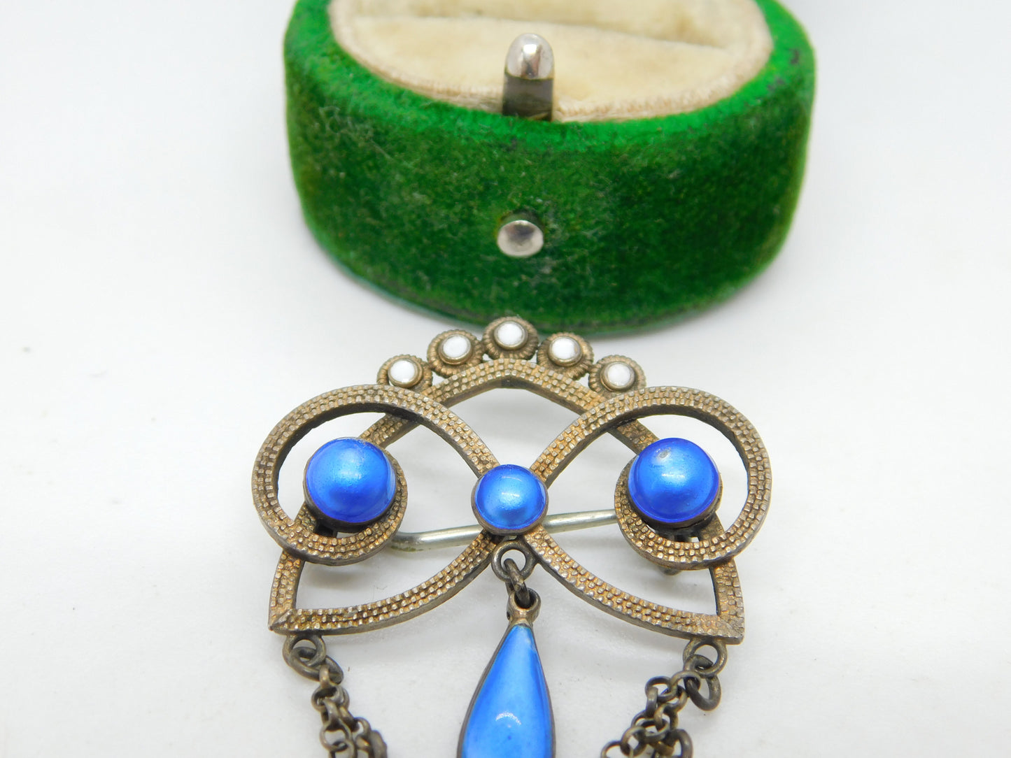 19th Century Marius Hammer .930 Silver Enamel Floral Drop Brooch Antique c1890