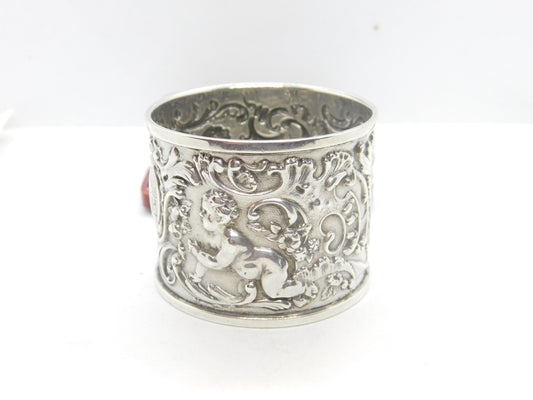 Victorian Aesthetic Sterling Silver Cherub Floral Napkin Ring 1891 Birmingham