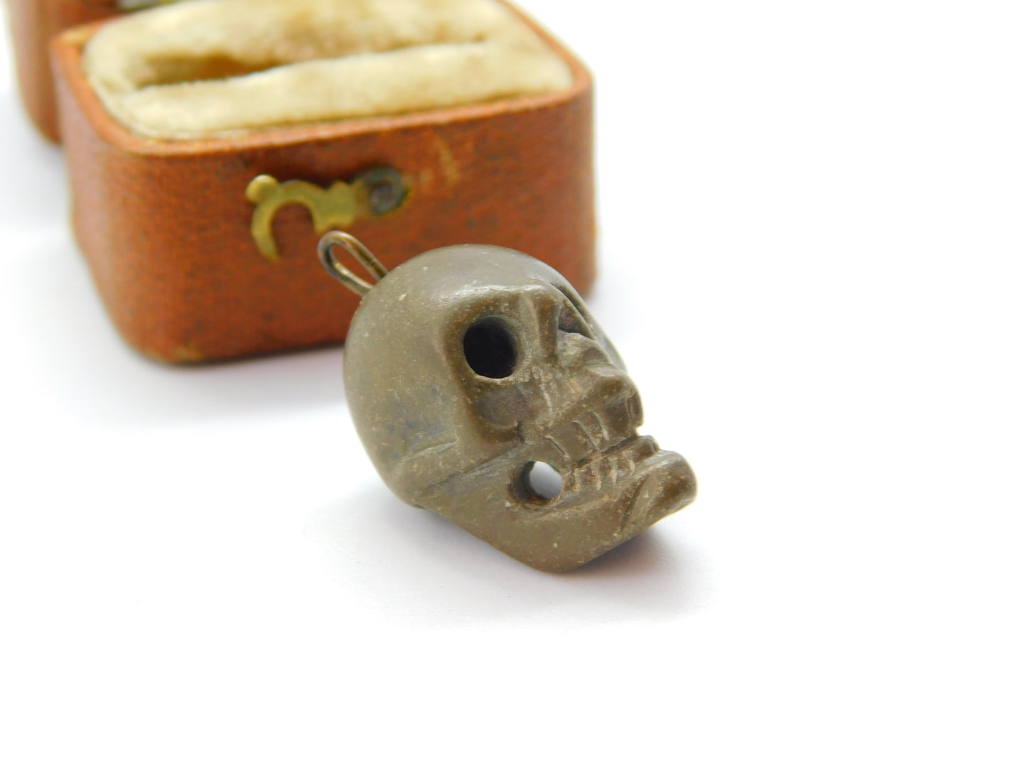 Georgian Carved Natural Lava 'Memento Mori' Skull Charm Pendant c1800 Antique