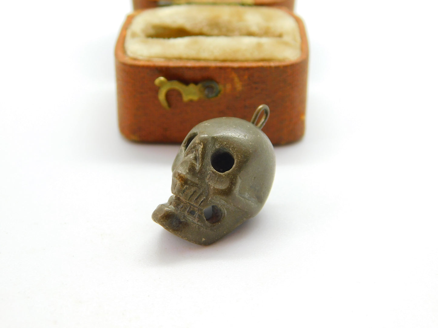 Georgian Carved Natural Lava 'Memento Mori' Skull Charm Pendant c1800 Antique