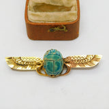 Egyptian 12ct Yellow Gold Winged Scarab Beetle Brooch Antique c1930 Art Deco