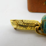 Egyptian 12ct Yellow Gold Winged Scarab Beetle Brooch Antique c1930 Art Deco