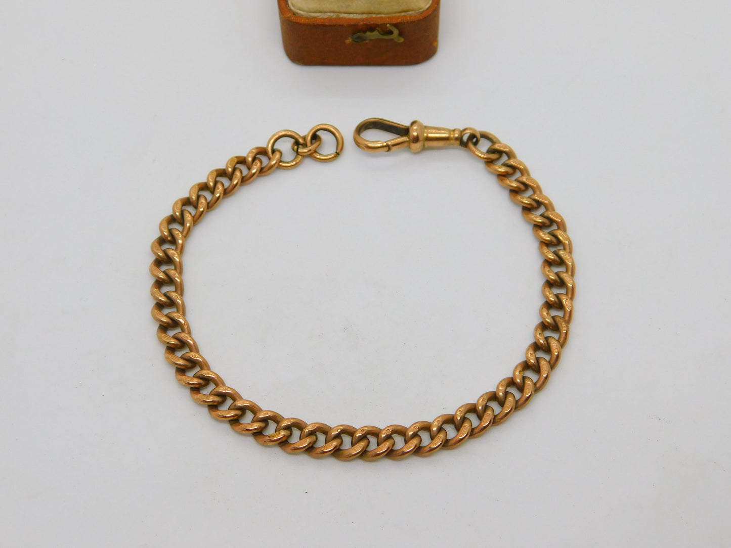 Victorian 9ct Rose Gold Albert Watch Chain Curb Bracelet c1900 Antique 8.2"